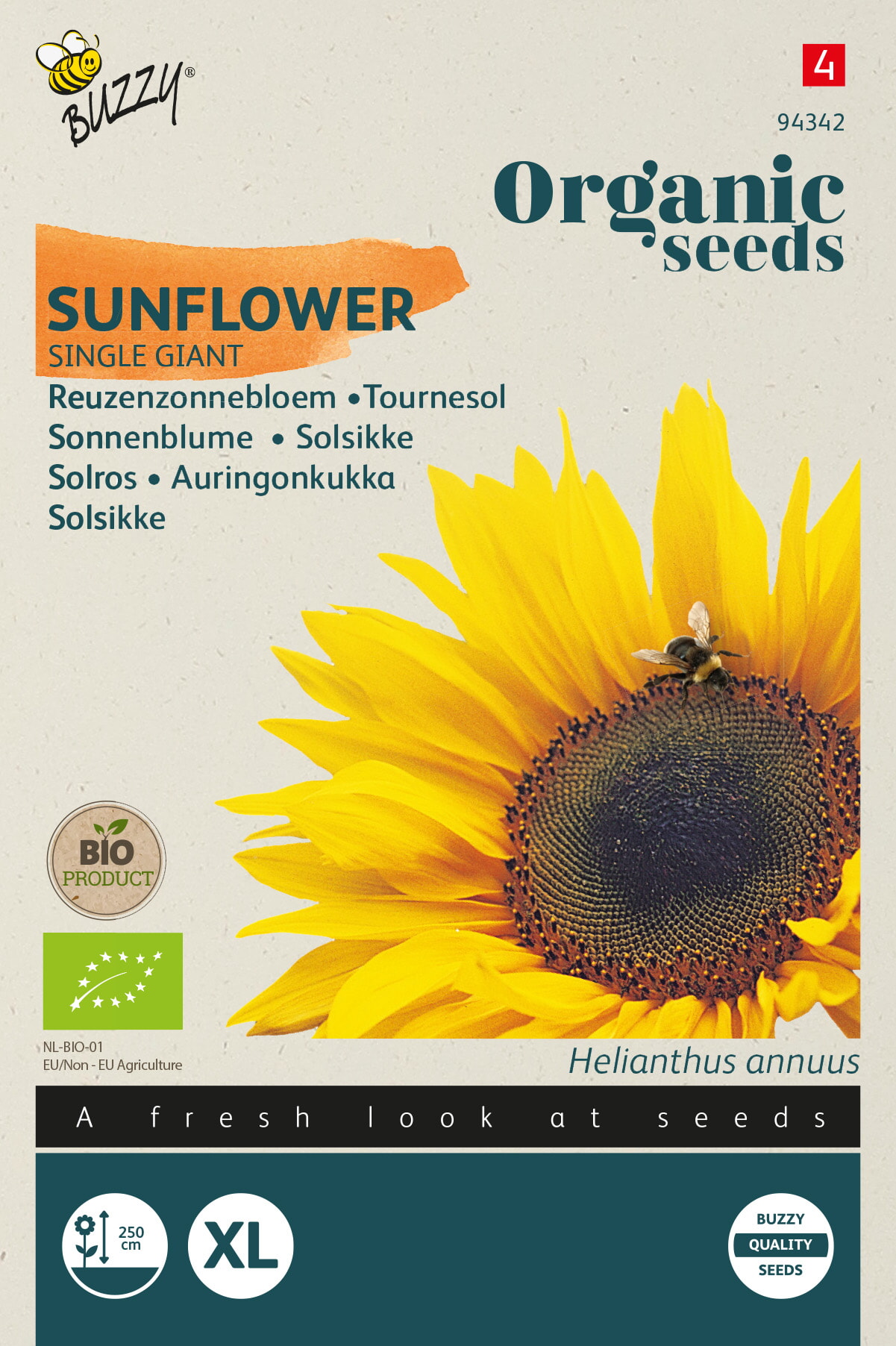 Buzzy Biologische Reuzenzonnebloem Zaden Giganteus
