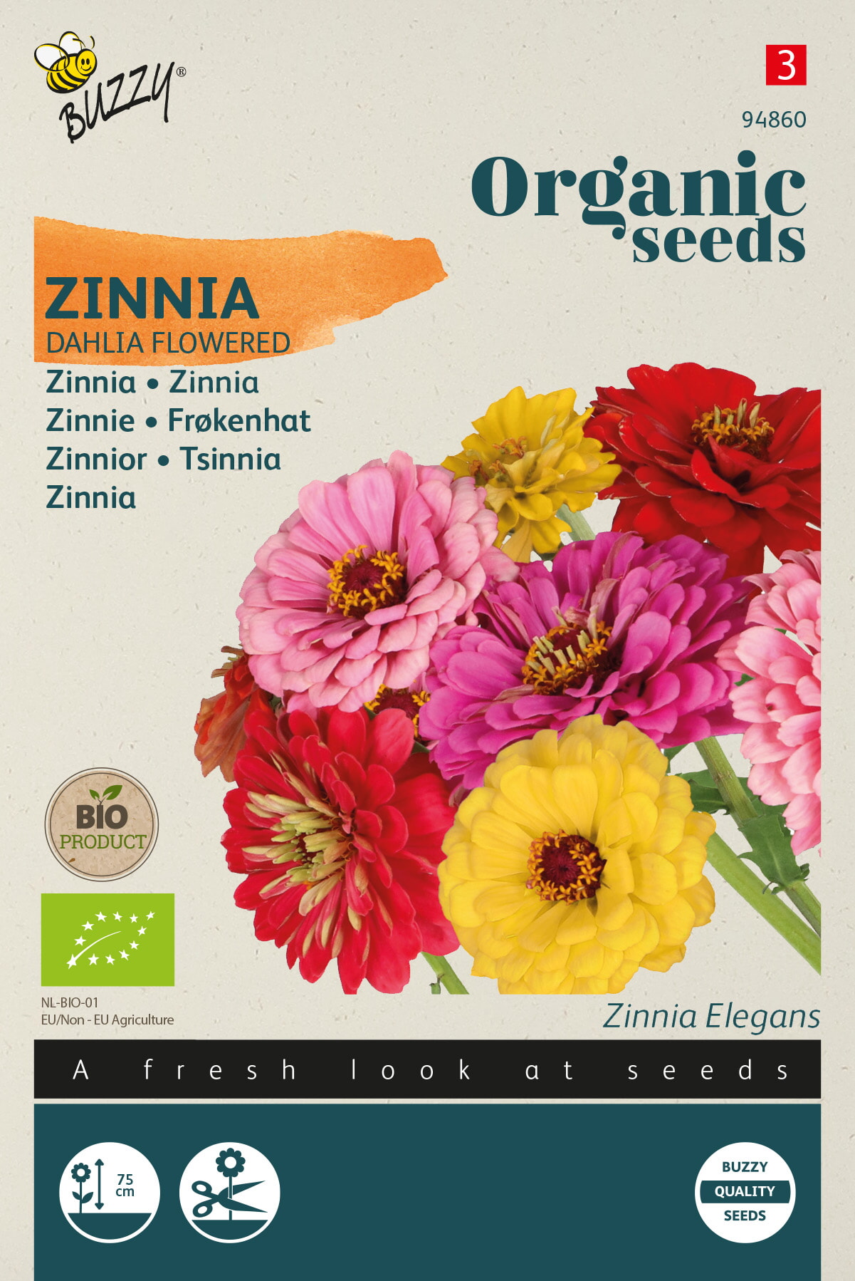 Buzzy Biologische Zinnia Zaden Dubbele Dahliabloemige Mix